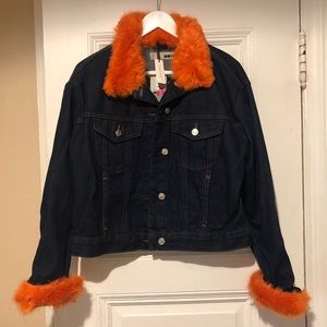 Denim Jean Jacket with Orange Faux Fur